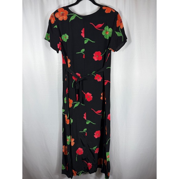Connie Choi Vintage Y2K Black Floral Maxi Dress Short Sleeve Casual Summer Small - Picture 5 of 6